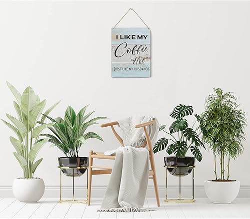 Miniatura 6 de Letrero de madera caliente con texto en inglés "I Like My Coffee" para amantes del café, placa colgante rústica, arte de pared para el hogar, 8 x 10