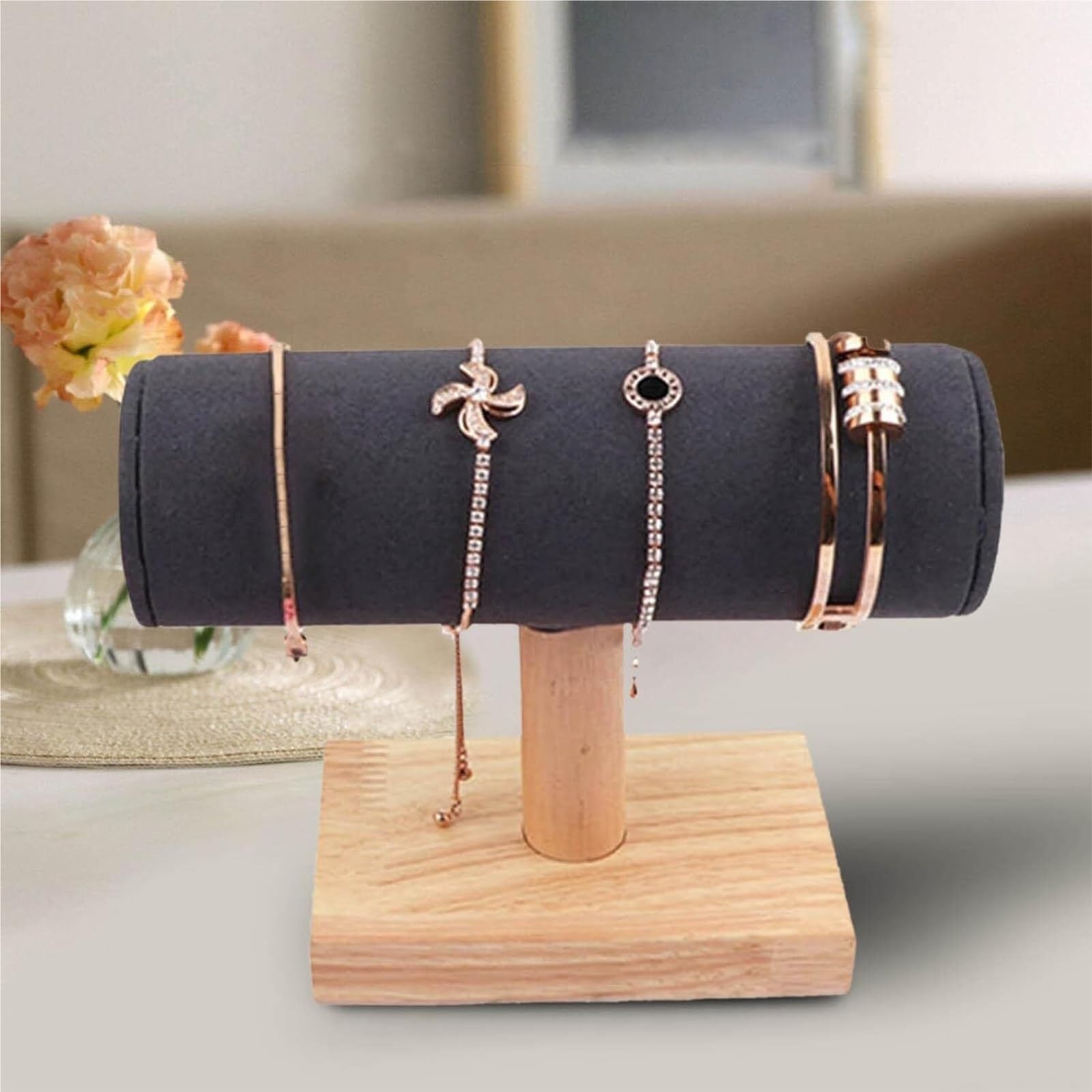 Espositore Gioielli Espositore per Gioielli con Barra A T, Supporto per Orologio da Polso in Legno A Negozio Vetrina(Black)