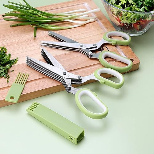 Miniatura 8 de A-XINTONG - Tijeras multicapa de acero inoxidable con cepillo pequeño, para cortar verduras, hierbas, papel triturado, versátil, fácil de usar
