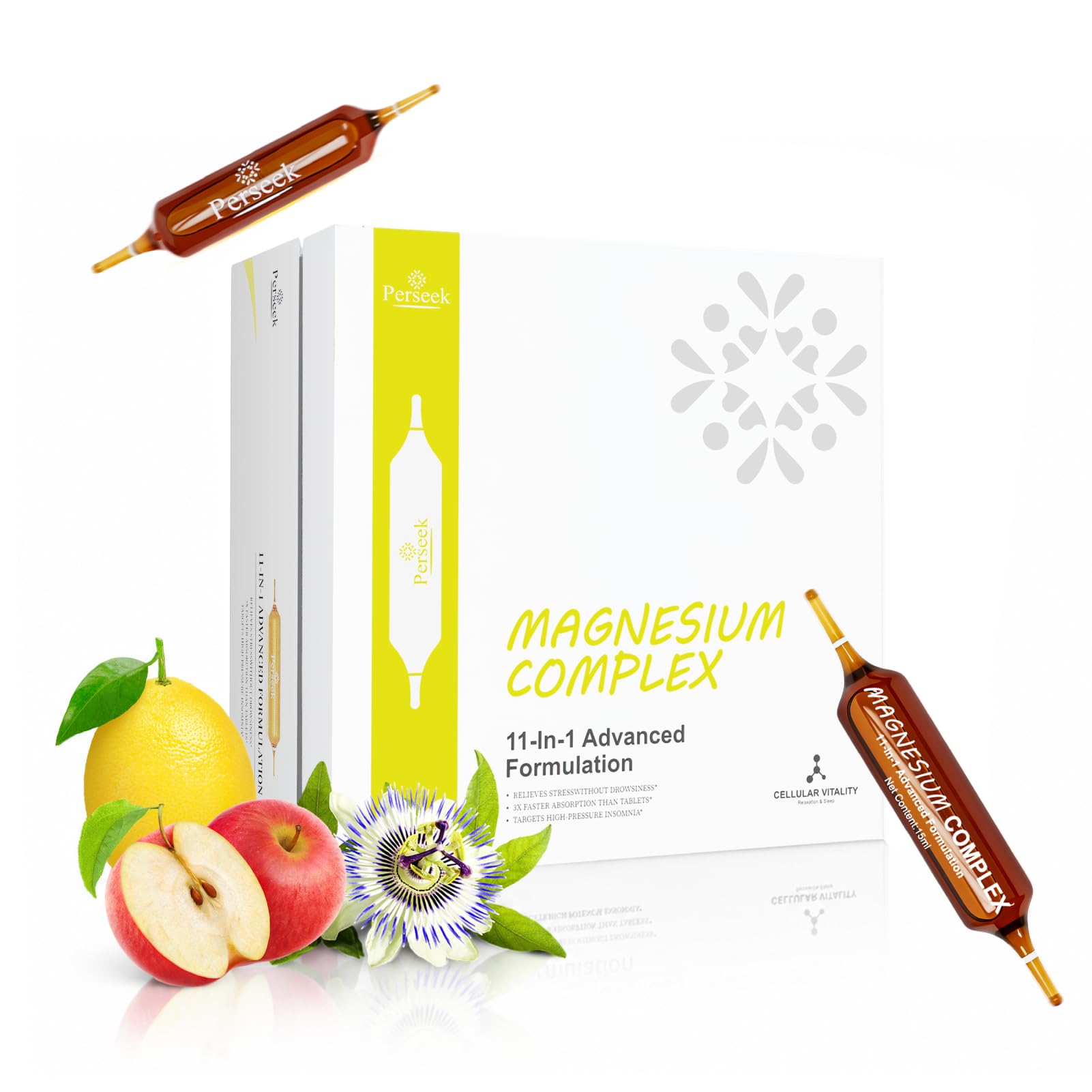 Magnesium Complex Supplement 11 Elemental 1200mg with Magnesium Oxide,Taurate, Citrate, and Glycinate,Malate for Easy Absorption, Sleep,Vegan Non-GMO - 10 Liquid Vials