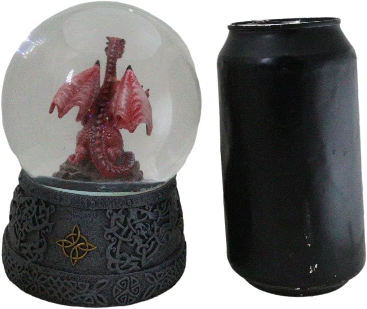 Ebros Gift Mythical Celtic Quadrilateral Knotwork Red Volcano Dragon Water Globe Figurine with Glitters 5.25" H Glitter Globe Collectible Dungeons and Dragons