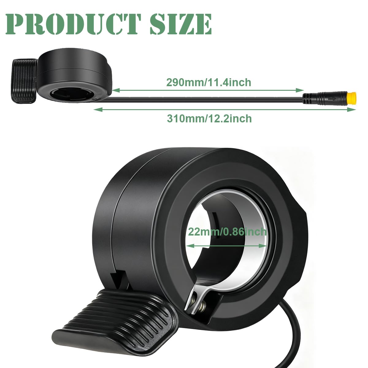 Acelerador de pulgar 130X para bicicleta eléctrica con conector macho de 3 pines control de velocidad universal para patinete eléctrico manillar de 22,2 mm/0,87 pulgadas izquierda/derecha