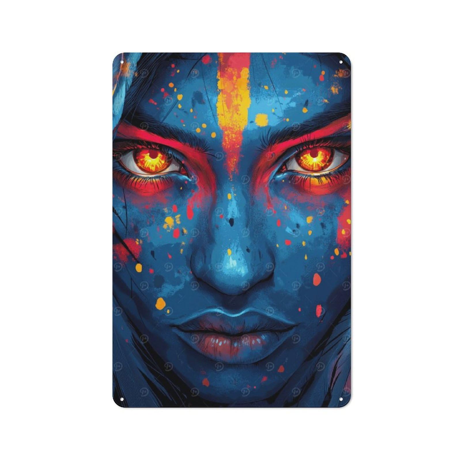 Tin Wall Plaque 30x20cm with Fiery Gaze for Pub Or Café, with Clear Vintage Wall Decor Character