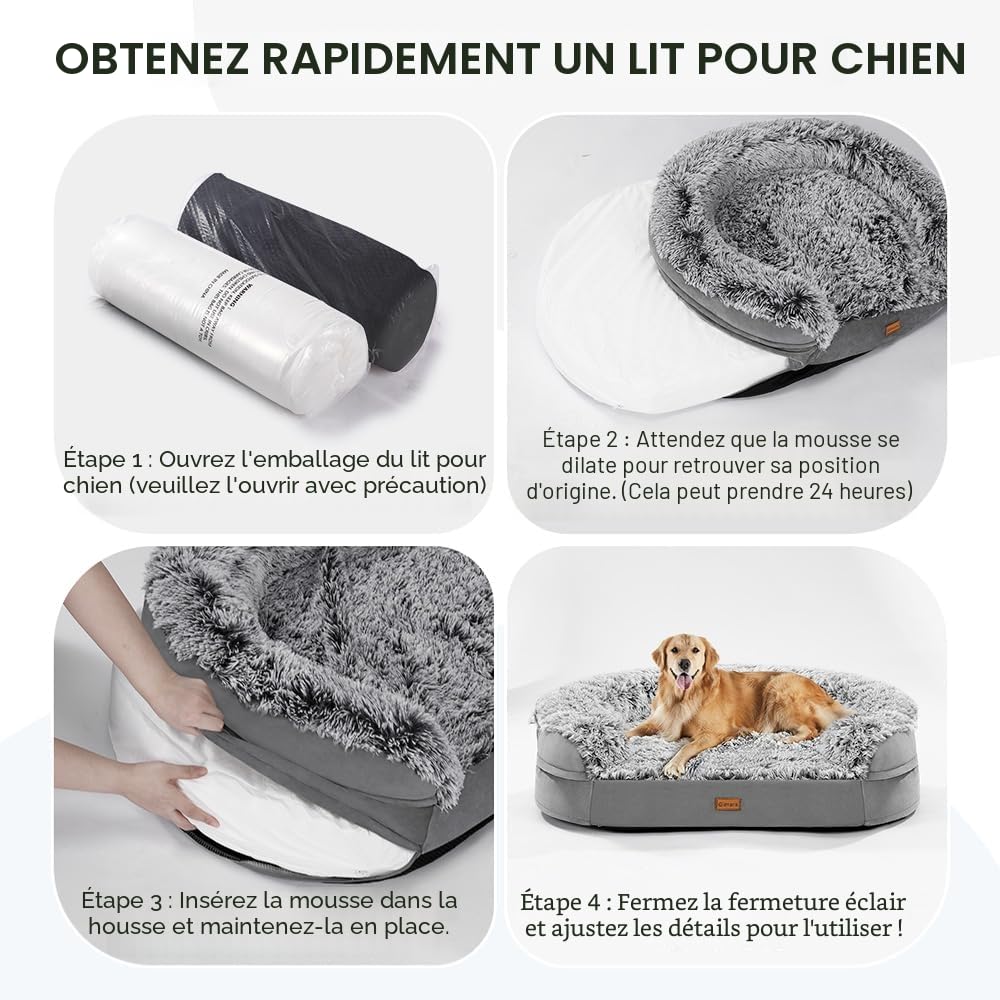 Gimars 9,5 cm Épais XL Lit Orthopédique pour Chiens de Très Grande et Seniors, Lit de Soutien avec Mousse Alvéolée 28D, Housse en Peluche Amovible et Lavable, Doublure Imperméable, Semi-Circulaire