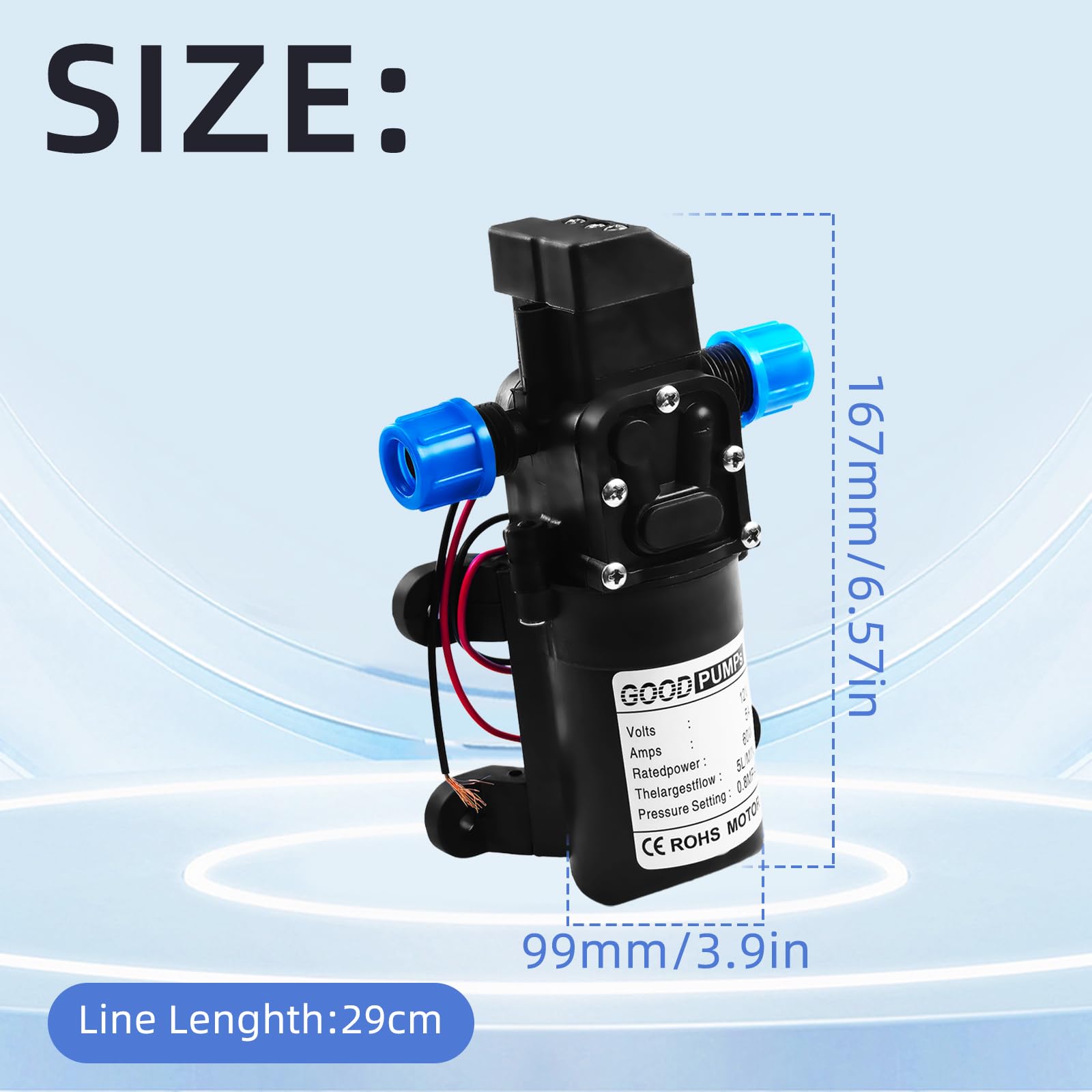 Pompe à eau 12V auto-amorçante, haute pression automatique avec pressostat pompe de camping 60W 4,5 L/min, pompe à membrane pour nettoyage de voiture bateau jardin irrigation camping-car caravane
