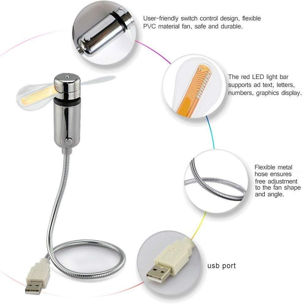 SAYTAY Small USB Fan with Real Time Clock and Temperature Display, Personal Portable USB LED Clock Fan, USB Funny Toy Gadgets Gifts for Men Women Office Home (RGB) : Electronics