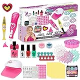 Nail Polish Set for Girls, Nail Art Kit for Kids with Fun Dusting Pen/Nail Art Pen/Nail Dryer/Eyeshadow/False Nail - Kids Washable Makeup Kit for Girls, Best Gift for Birthday/Party(Without Batteries)