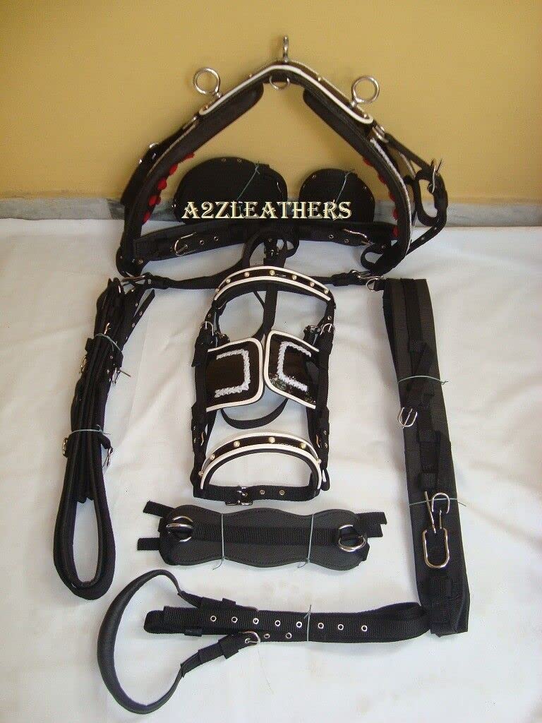 Imbracatura di guida del cavallo in nylon sintetico nero, con tessitura di design sulla sella (SHETLAND)