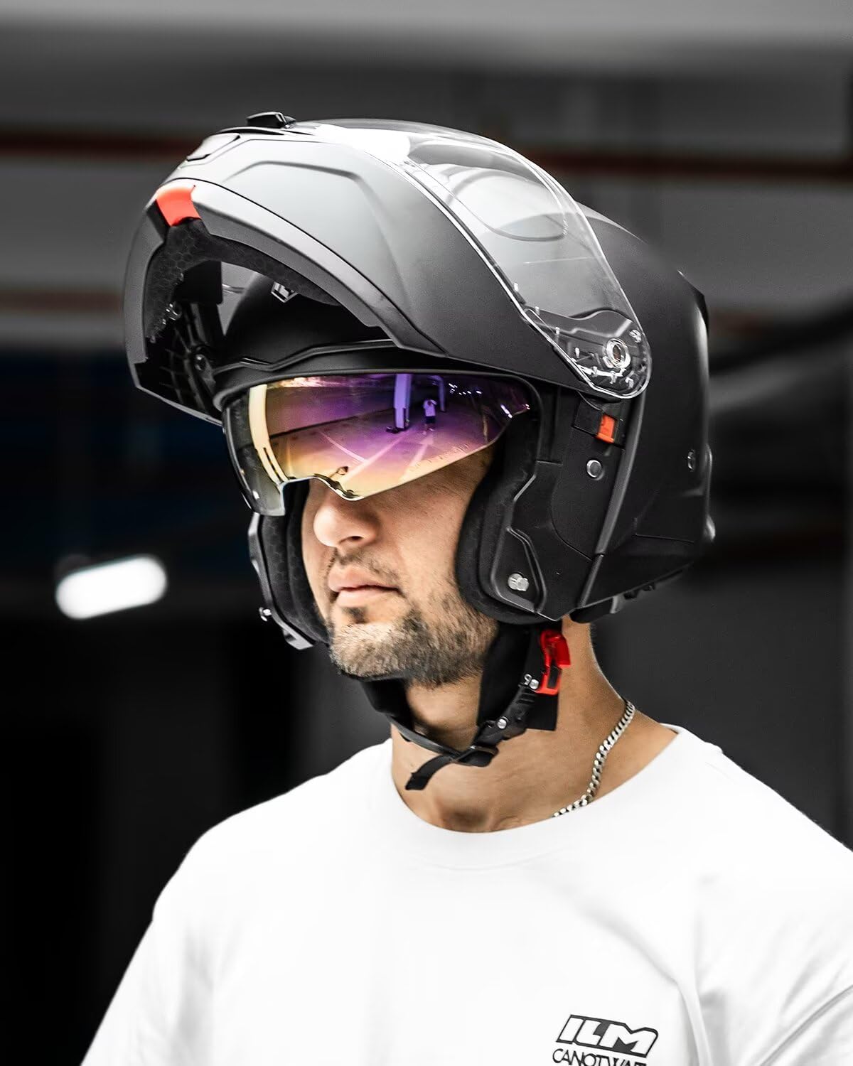 ILM Motorcycle Helmet Modular Full Face for Men Women DOT ECE Powersports Motorbike Street Racing Model B-711(Matte Black,L) - Image 7