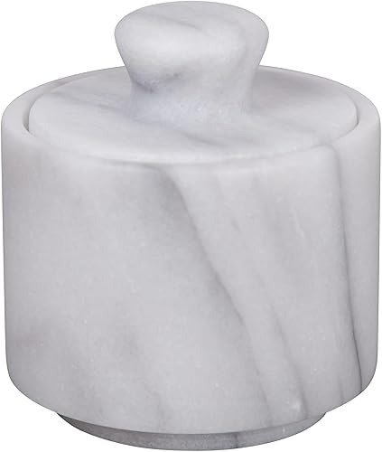 Creative Home Sal de mármol natural para bodega, 3 pulgadas de diámetro x 3.3 pulgadas de alto, recipiente de sal y especias tallado a mano para
