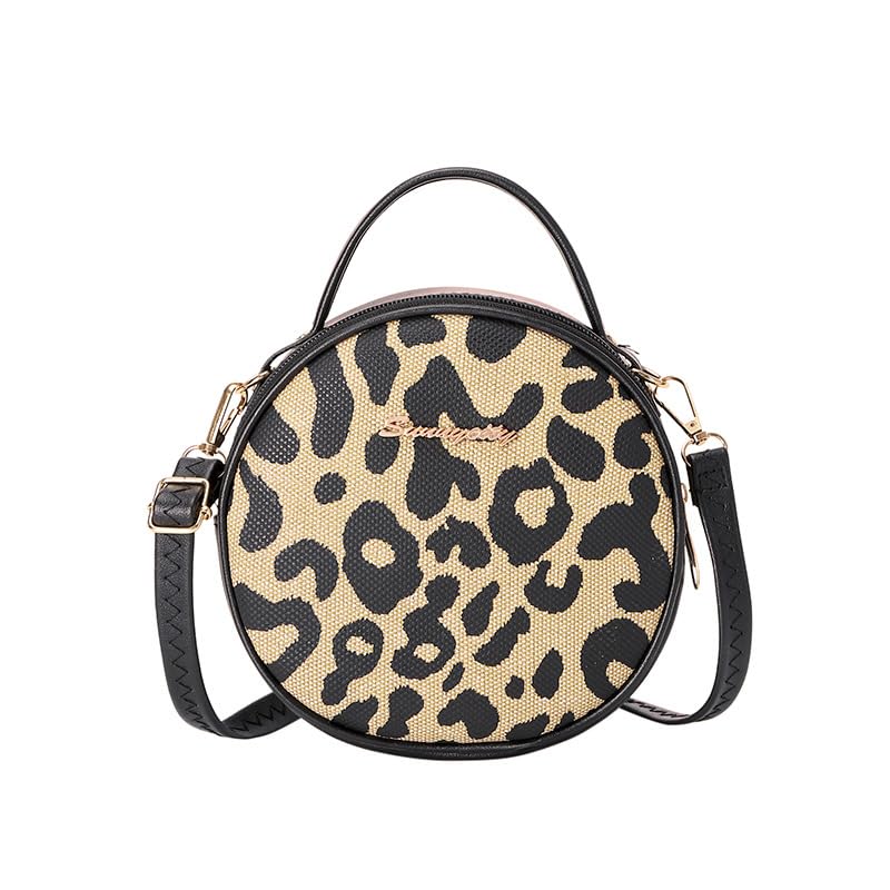 Vintage Leopard Print Small Round Bag Fashionable Versatile Shoulder Bag Stylish Accessories Ideal for Fashion Lovers Trendy Leopard Bag