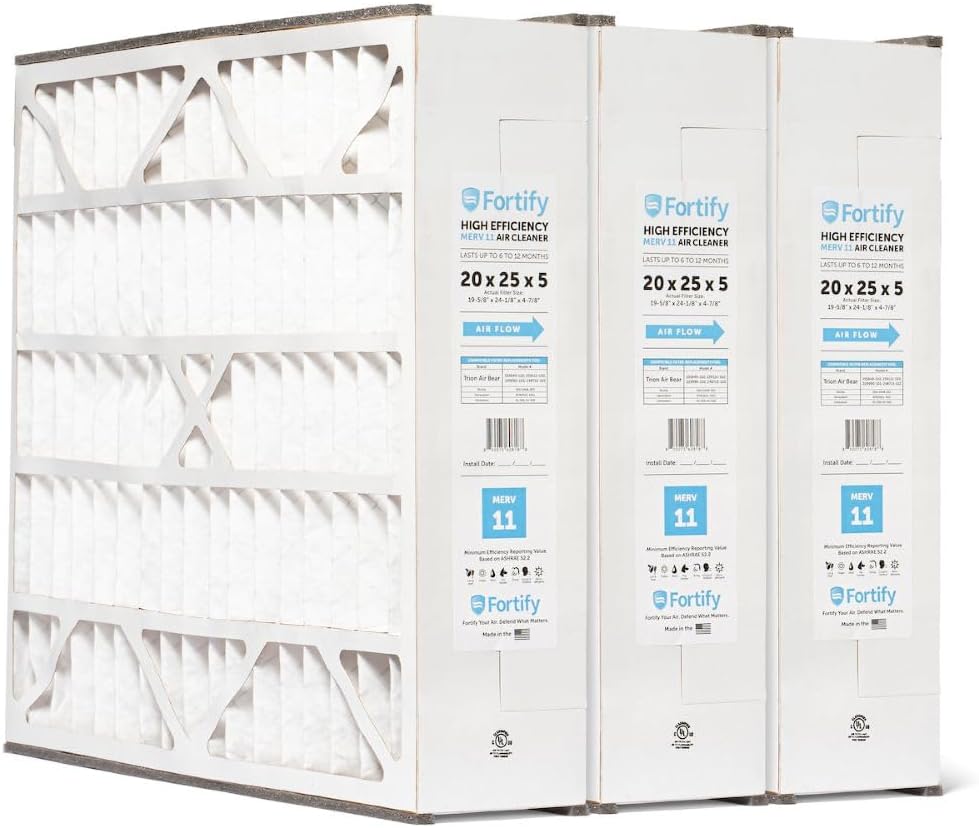 Fortify 16x25x5 MERV 11 Replacement for Trion Air Bear, Skuttle, Generalaire, AC Furnace Air Filter. (Case of 4) Actual Size: 15-5/8 x 24-1/8 x 4-7/8