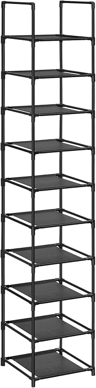 SONGMICS 10 szintes cipőtartó, 33x33x173 cm, fém váz, szövet polcok, fekete
