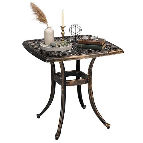VINGLI 21” Outdoor Side Table, Cast Aluminum All-Weather Patio Side