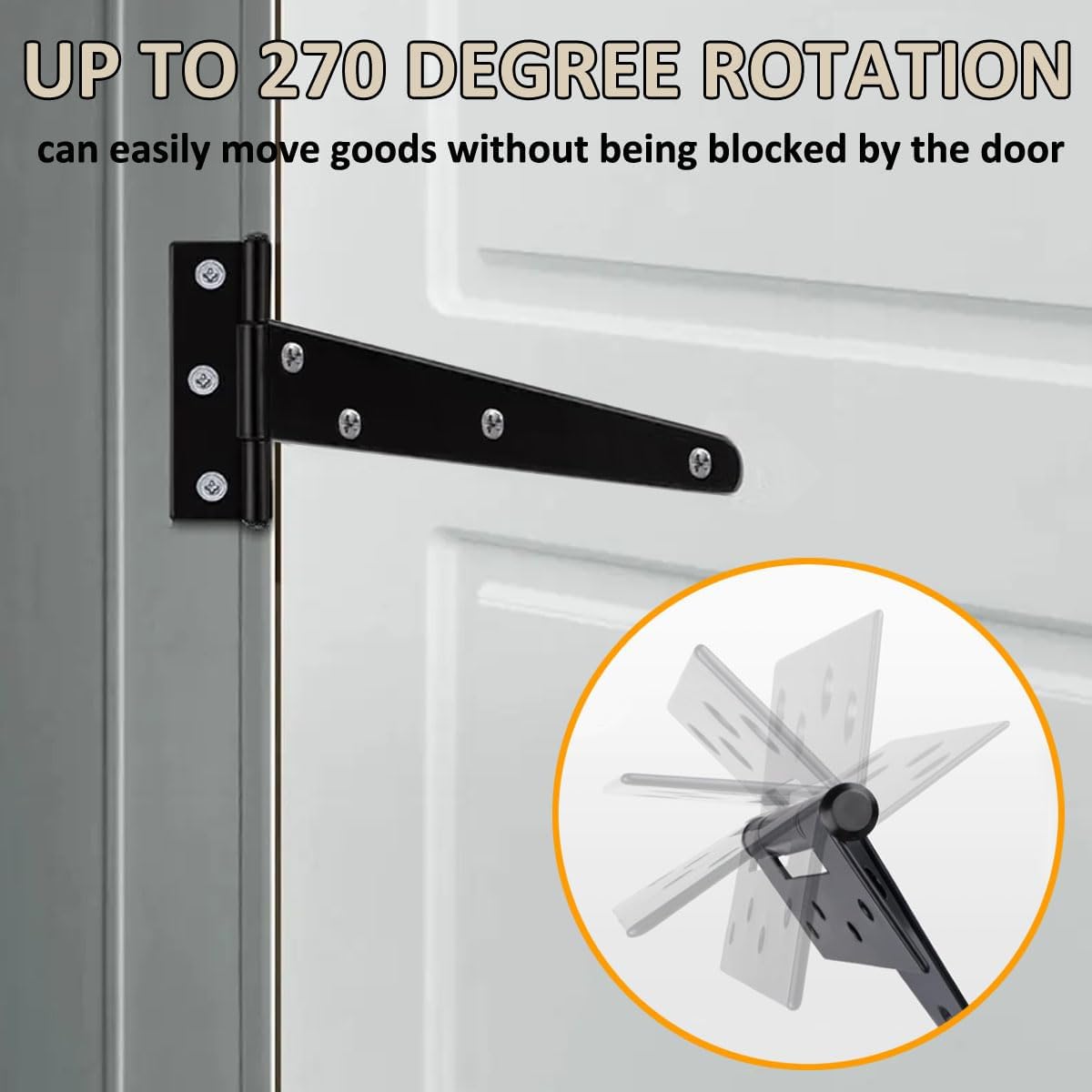 Pack of 3 T-Hinges with Screws 150 mm T-shaped Hinges Heavy Duty Garden Gate Hinge 6 Inch Barn Doors Hinges Shed Door Hinges Foldable Black