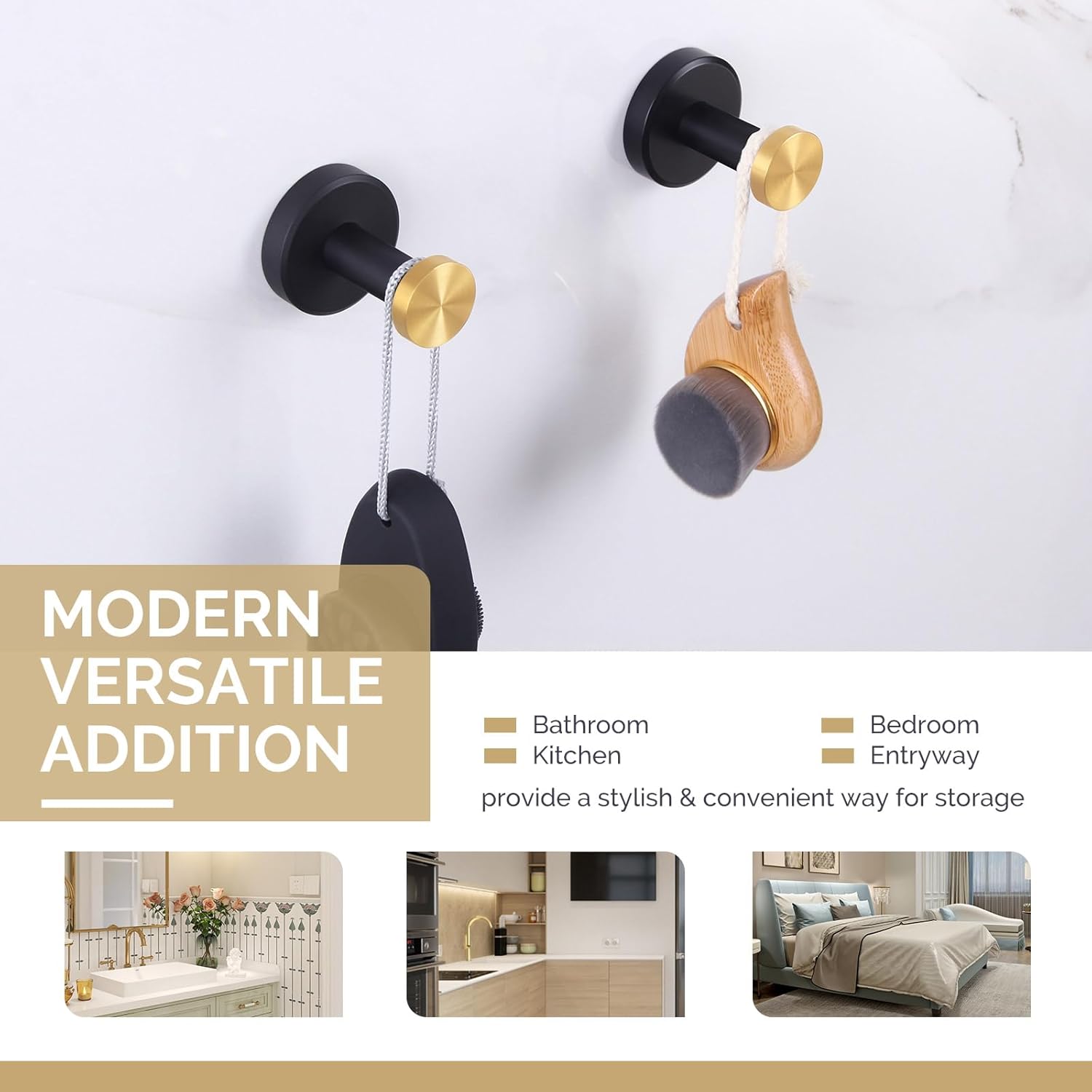 Angle Simple Swivel Towel Ring Bundle with Robe Hook 2 Pack (Black & Gold)