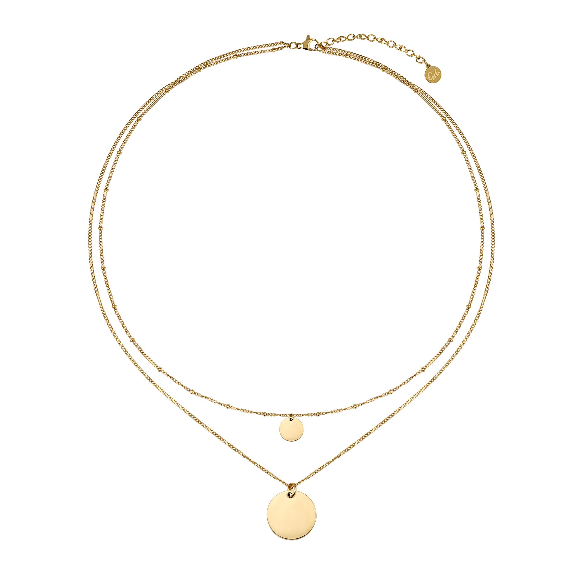 GD GOOD.designs Cadena doble para señoras con plaquetas - collar de monedas impermeable de doble fila en oro, plata u oro rosa I Cadena de plaquetas en capas de acero inoxidable