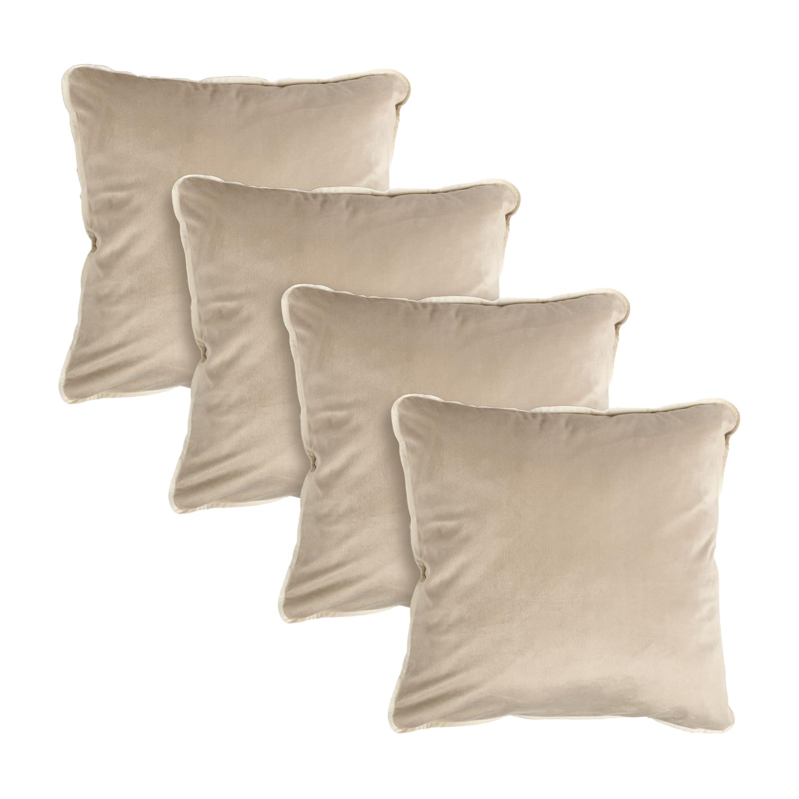 OHS Set of 4 Cushion Covers 45 x 45cm, Soft Matte Velvet Piped Edge Decorative Square Throw Pillow Cover with Invisible Zipper Home Decor Cushion Covers for Living Room Bedroom, Mink