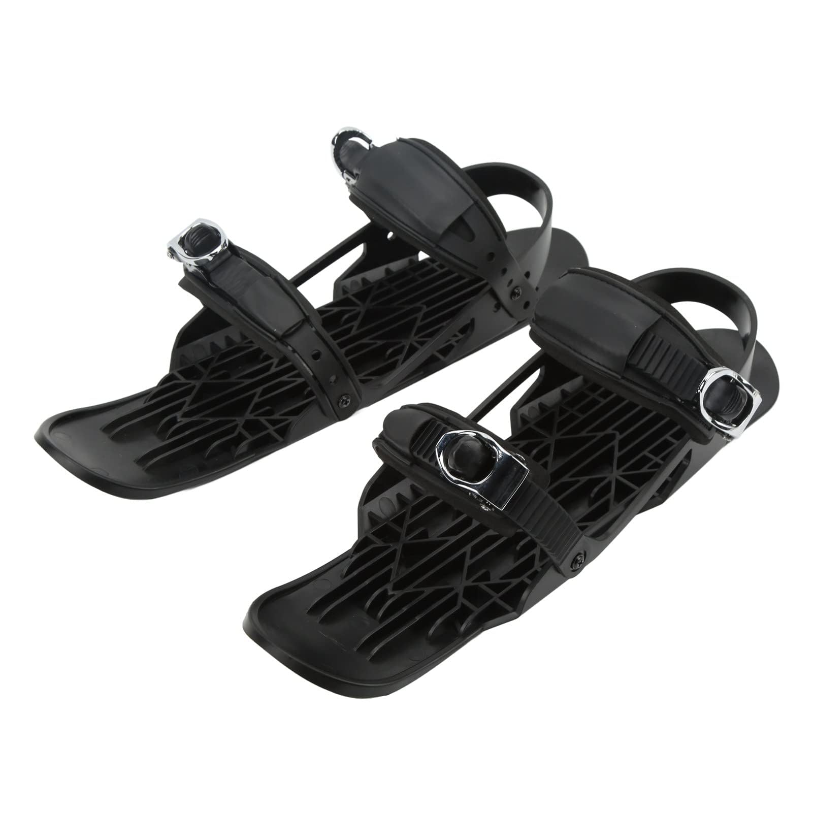 Ejoyous Mini buty narciarskie regulowane buty snowboardowe dla dorosłych przenośne czarne buty narciarskie z metalową klamrą trwały nylon na stoki leśne kolczyki