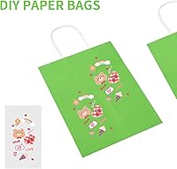 Vista 5 de Toovip Paquete de 100 Bolsas de Papel Kraft Verde Hierba Medianas de 8 x 4.75 x 10 Pulgadas con Asas a Granel, Bolsas de Envolver Regalos