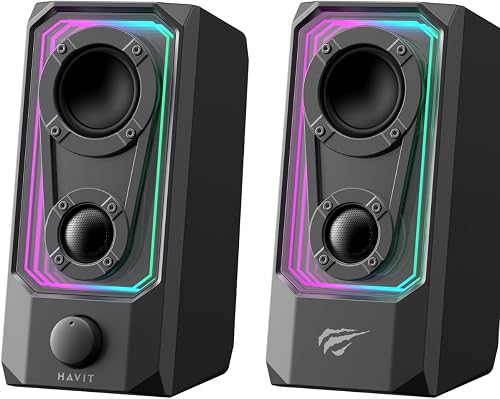 HAVIT SK219 Wireless Gaming Speaker, Bluetooth Stereo Sound, RGB Lighting, Compact Desktop Speaker, Multi-Device Compatible, Black