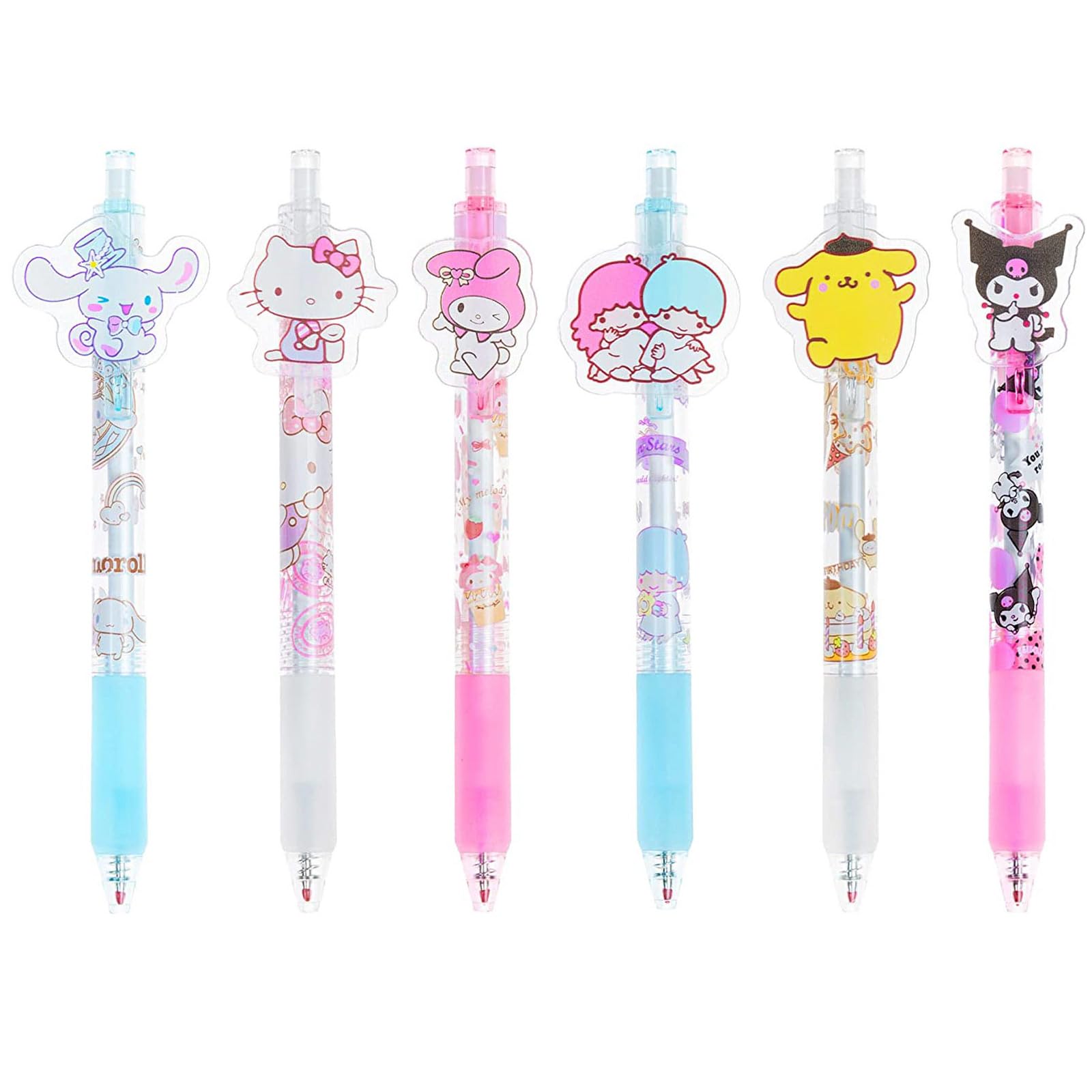 Juego de 6 bolígrafos de gel de dibujos animados de gatito, suministros escolares, lindos accesorios de papelería de anime Kawaii, regalos (negro, 0.5 mm)