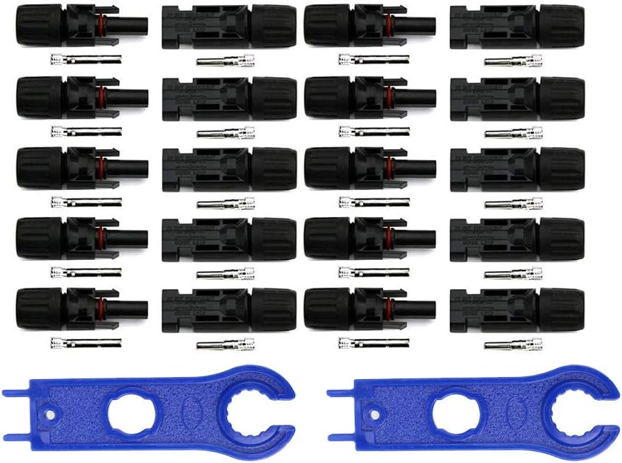 NUZAMASNEW 10 Sets of Solar Panel Connectors Male Female for PV Solar Panel Cable & 1 Pair of Solar Tool Spanner Wrenches for Connectors Assembly