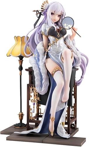LUNK Figura de acción de anime Emilia de 9 pulgadas estilo chino Cheongsam modelo PVC estatua estática decoración de escritorio regalo