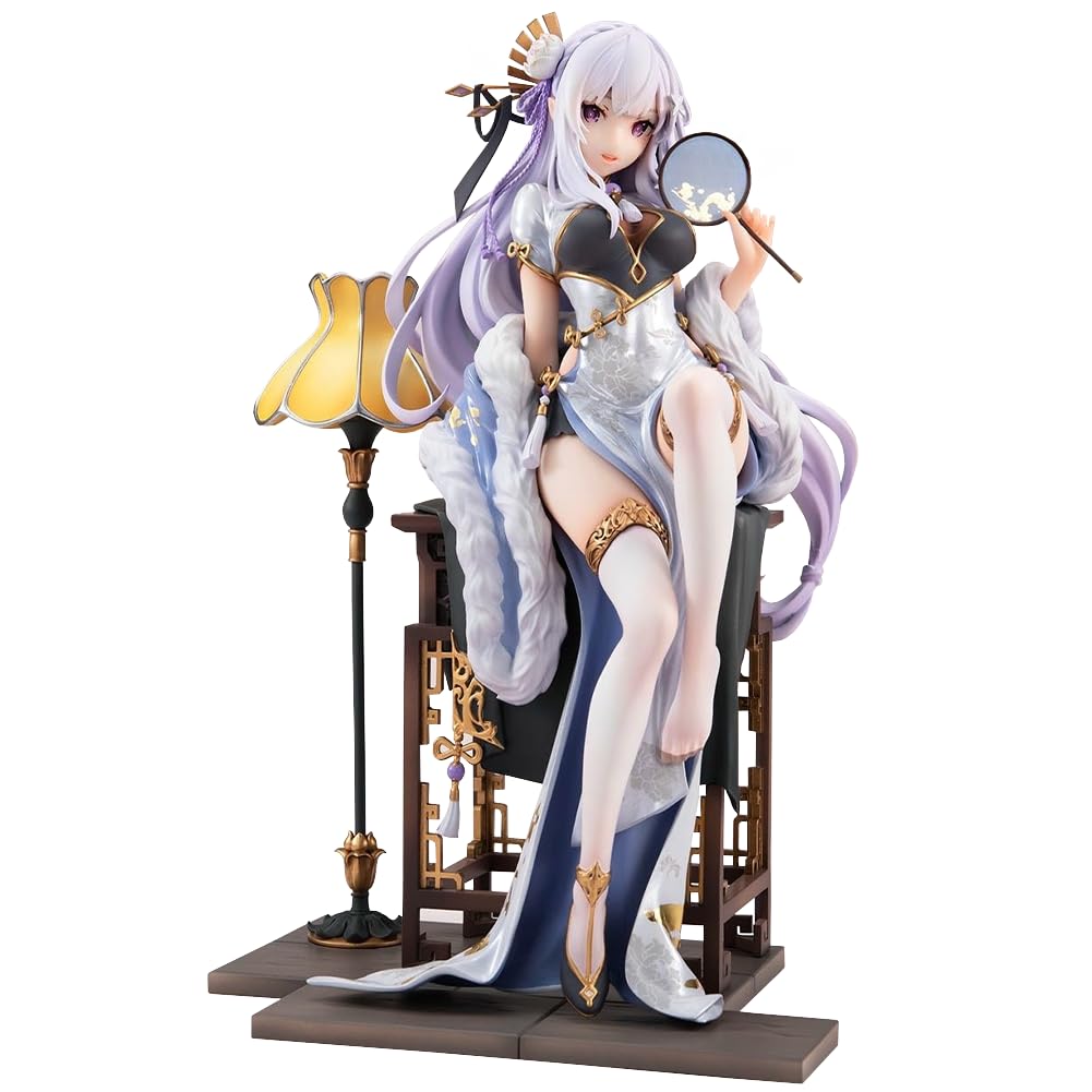 Jiumaocleu Emilia Figure Re:0 Figure Cheongsam Model Sitting Statue 23CM PVC Home Christmas Desk Decoration Birthday Gift