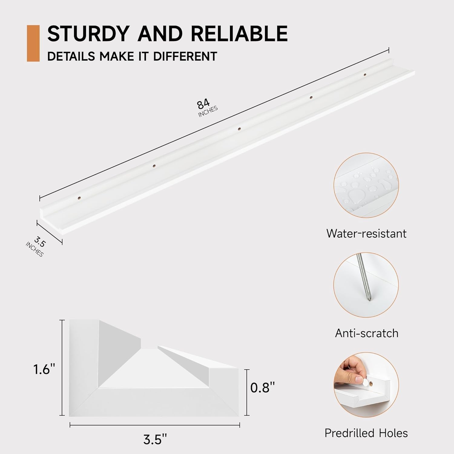 Floating Picture Ledge Shelves for Wall Set of 2, 84 Inches Picture Ledge Shelf with Long Large Nursery Book Shelf for Toys Storage Kids Bookshelf Wall Mounted Living Room Bedroom Decor Frames, White Picture Ledge Shelves,white 84", Set of 2