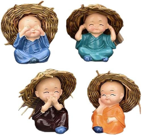 Miniatura 1 de UPKOCH 4 estatuas de monje de Buda, 4 piezas de figuras miniatura de monjes Hear No Evil See No Evil Speak No Evil Do No Evil Estatua de Monje