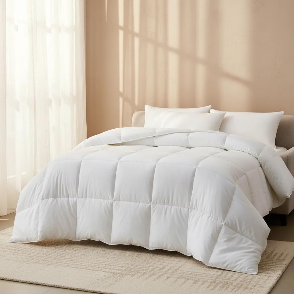 Queen Size Down Alternative Comforter All Season Quilted Duvet Insert Soft and Fluffy White 90x90 Inches