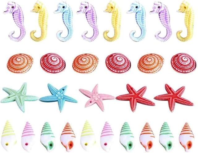50 Pcs Mini Beach Seashells Sea Star Seahorse Natural Conch Landscape Boat Ornaments Nautical Landscape Decor for DIY Craft Accessories