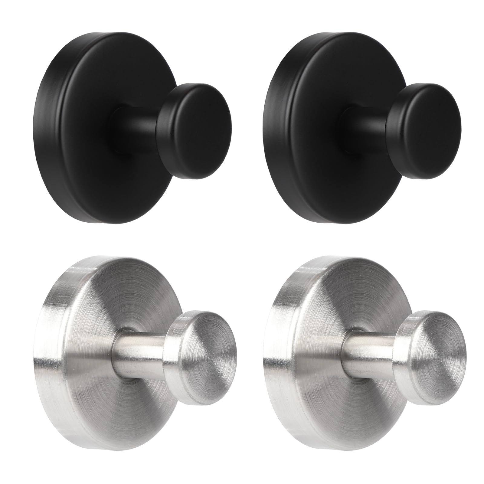 HZPZPP Self Adhesive Hooks for Shower: Extra Strong 5KG Hanger for Bathroom, Kitchen, Door, Tile, Glass –Towel, Loofah, Coat,Garland,Robe – Waterproof & Rustproof (2Pcs Black+2Pcs Sliver)