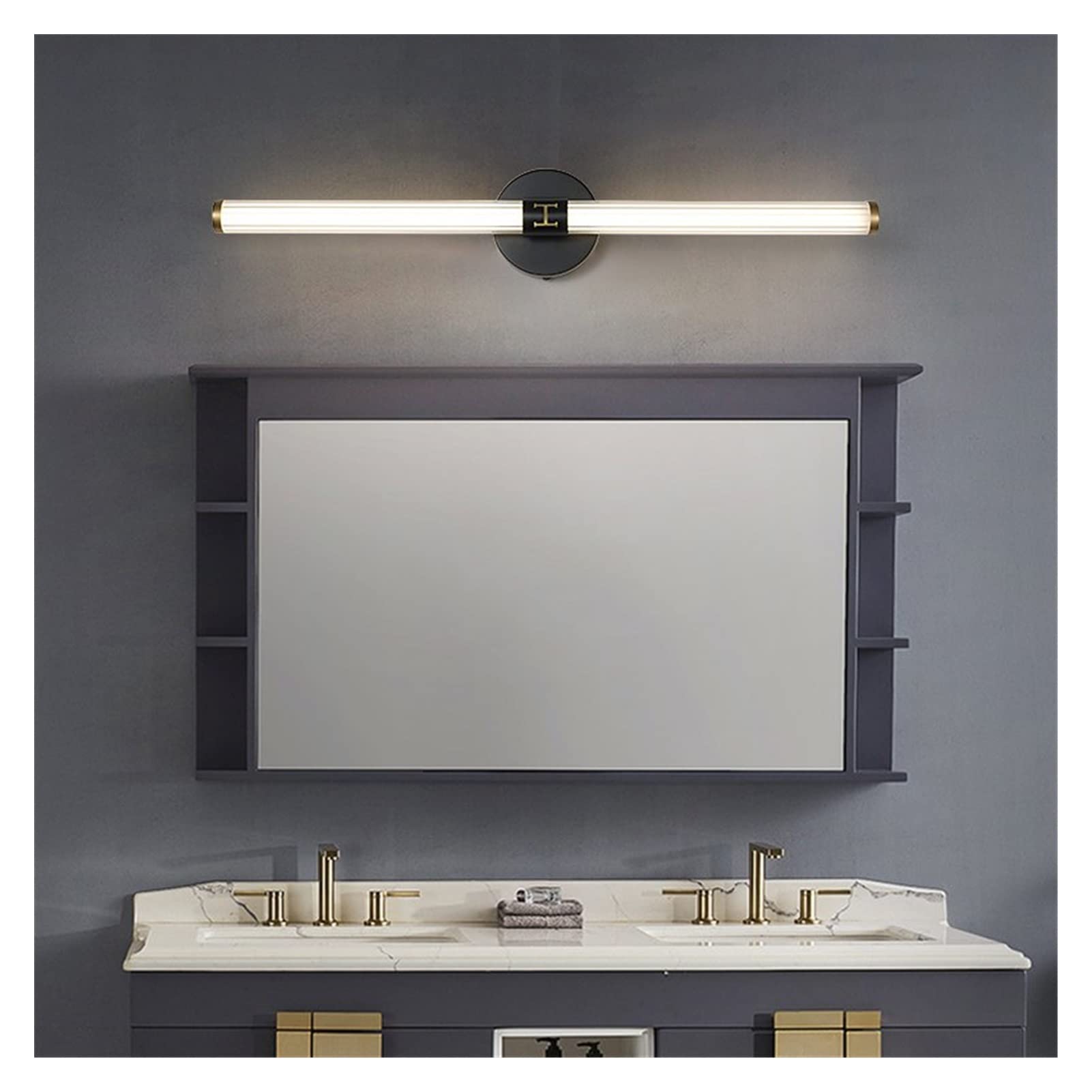ZTCHSENZT Wall Sconces, Nordic Copper Mirror Front Light Minimalist LED Wall Sconce Lamp for Bathroom Toilet Makeup Mirror Cabinet Bedroom Lighting,B-59cm-Black