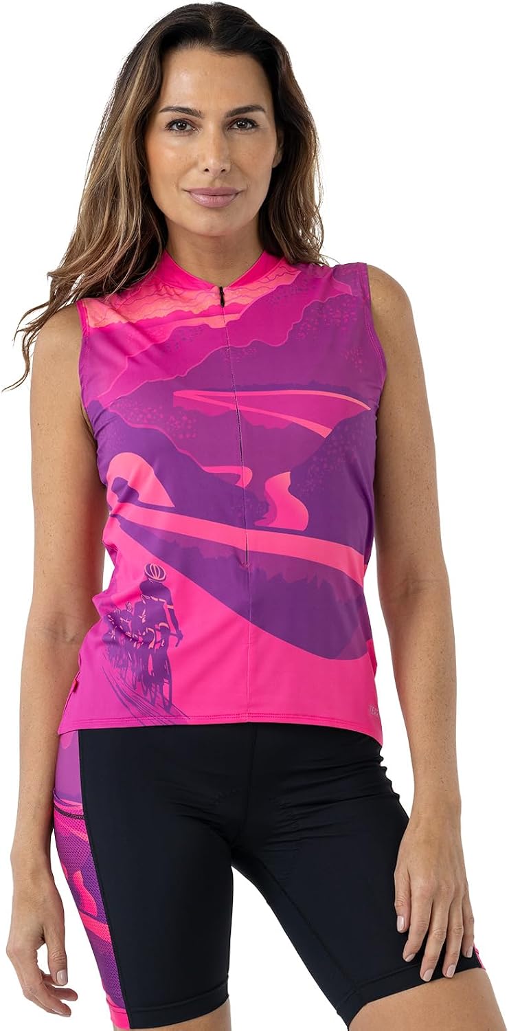 Terry Soleil Womens Sleeveless Bike Jersey, UPF 50+ Sun Top, Athletic Fit Moisture Wicking Cycling Zippered Tank