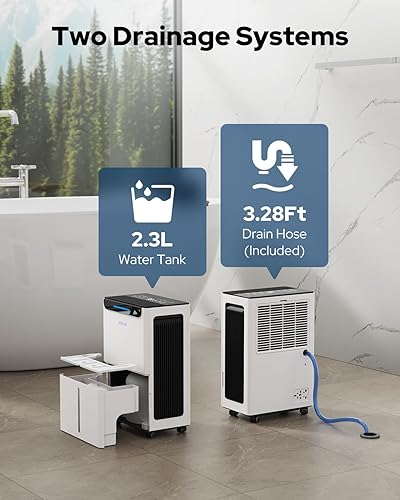Miniatura 7 de Deshumidificador de 1600 pies cuadrados para sótano con bomba - 21 pintas, manguera de drenaje y control de humedad, deshumidificadores de