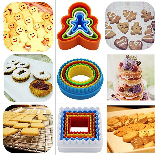 Sookoo 32 Pcs Cookie Cutter Set, Biscuit Cutter Set, Multi-Size Sandwich Fondant Cake Fruit Vegetable Shapes Cutter Set (Square, Round, Star, Heart, Flower, Gingersnap) #TOP3