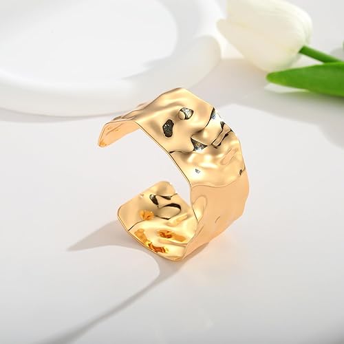 Miniatura 7 de WOWORAMA Brazalete grueso martillado para mujer, estilo vintage, bohemio, ancho, pulsera irregular, brazalete grueso, brazalete dorado y plateado