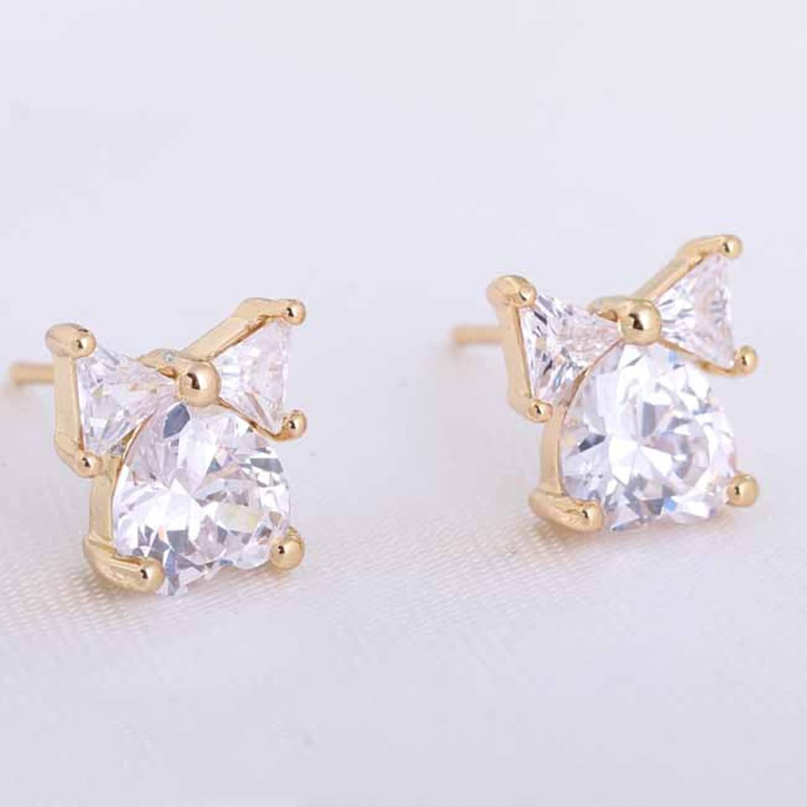 Orecchini Oro Giallo 14K Donna, Orecchino Lobo Trago Tragus Donna Nodo A Fiocco con Moissanite Cuore Piercing Orecchini Oro Giallo