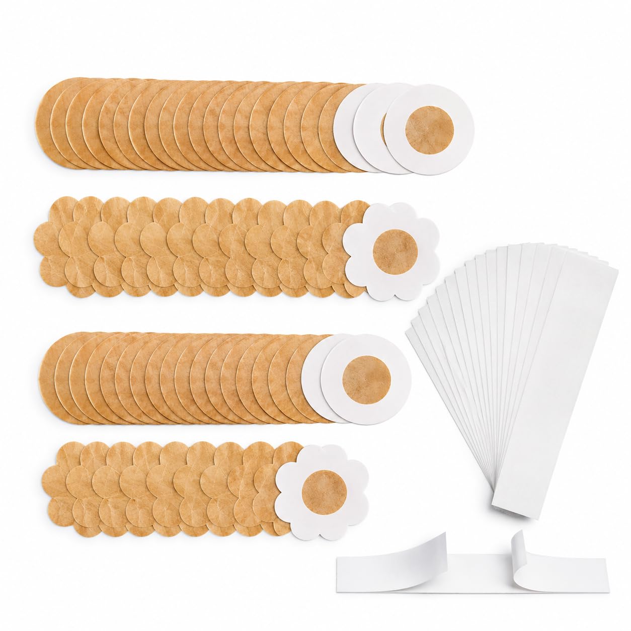 kanakadhara 40 Pieces Disposable Nipple Covers for Women's & Girl's Nipple Breast Covers for Women Breast Pasties Nipple Cover Sticker Heart, Flower and Round Pasties (20 Pairs & 36 Strips) Beige-picture-9