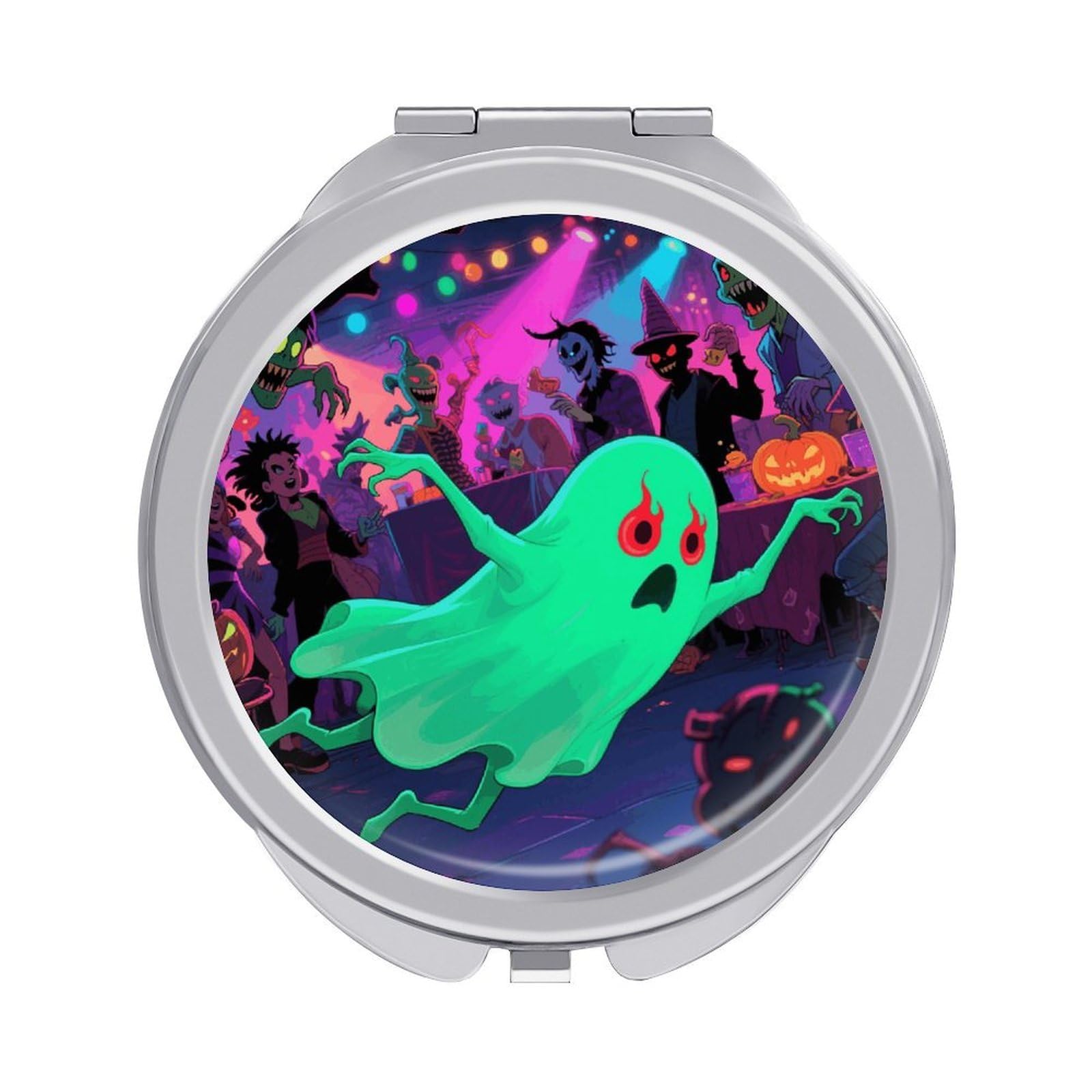 VstaDank Halloween Ghost Makeup Mirror Beautiful Compact Makeup Mirror Silver Mirrors Surface Folding Makeups Lightweight Travel Makeups Mirrors for Suitable Handbag and Purses