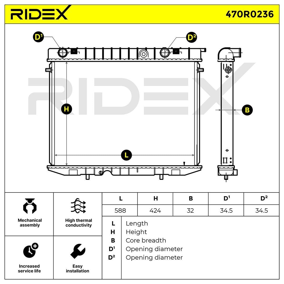 RIDEX 470R0236 Radiador refrigeración del motor Compatible con OPEL Frontera A Sport SUV Cabrio U92