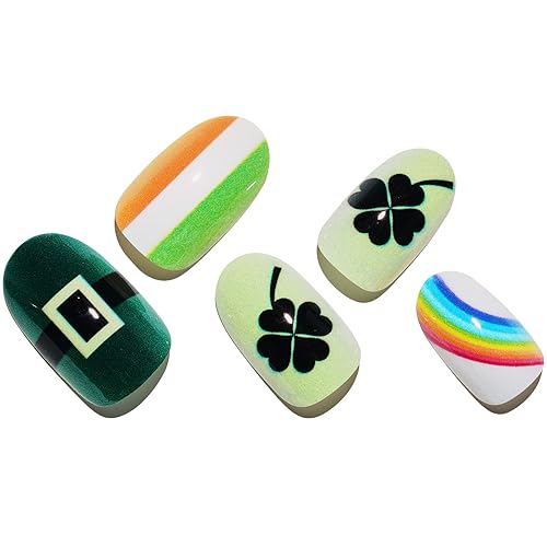 Uñas verdes a presión ovaladas, medianas y ovaladas, uñas adhesivas GLAMERMAID para regalo del día de San Patricio, kits de uñas postizas con bonito