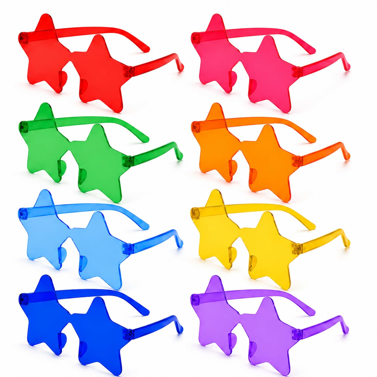 Parspetil 8 Pcs Rimless Star Shaped Sunglasses - Transparent Pentagram Glasses Bulk Party Favors for Women Men Kids,Fun Star Sunglasses for Birthday Wedding Halloween Costume