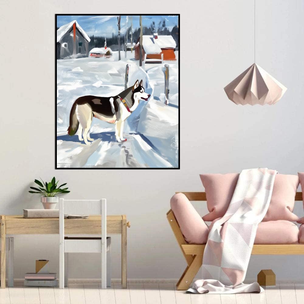 DIY Paint by Number for Adults Beginner Siberian Husky Dog Paint by Number on Canvas DIY Oil Painting for Gift Home Wall Decor 16x20inch(40x50cm) Frameless