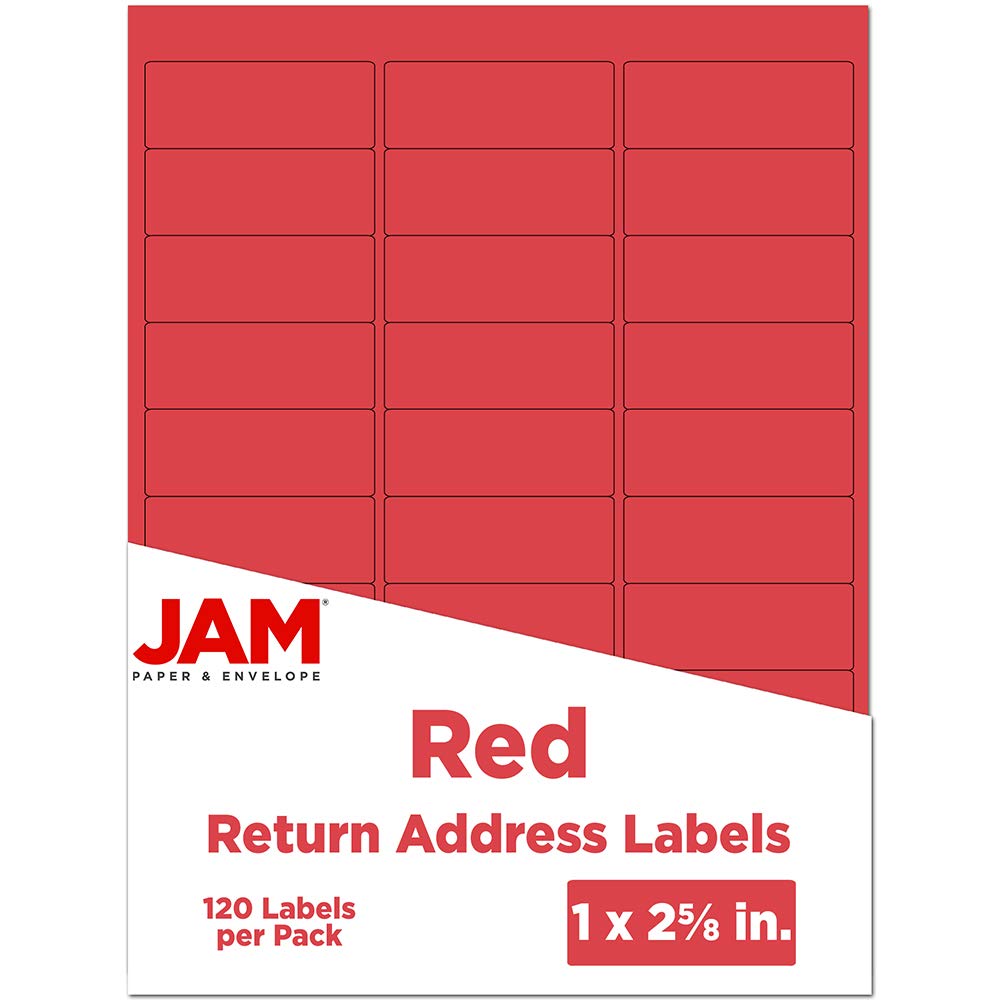 JAM PaperReturn Address Labels - Standard Mailing - 1 x 2 5/8 - Red - 120 Shipping Labels/Pack