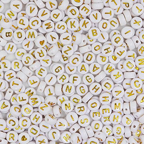 Image of Melius Acrylic Gold Letter Beads, 4x7mm Round, 1450 Pcs | 4x7mm, Letter, Number, Heart Beads, 28 Grid Box, for Jewelry Making, DIY Friendship Bracelets, Necklaces, Key Chains