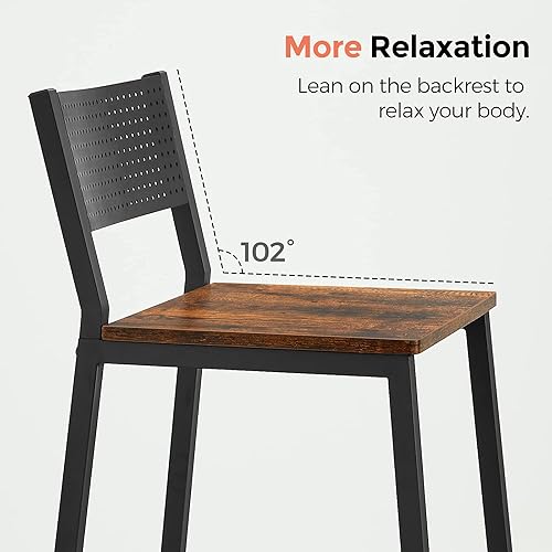 Miniatura 8 de VASAGLE Taburetes de bar, juego de 2 sillas de bar, taburetes de bar altos con respaldo, industrial en sala de fiestas, marrón rústico y negro