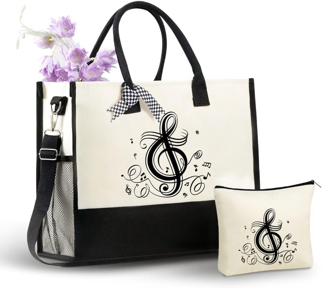 InnoBeta Music Gifts for Women Musicians, Canvas Tote Bag and Pouch-Treble